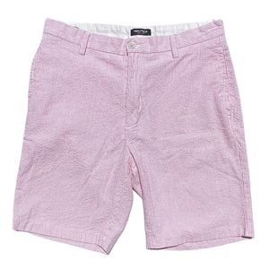 Nautica Seersucker pink & White pinstripe, size 34 waist, inseam 9”.
